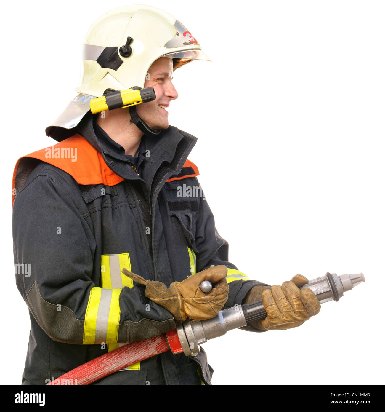 Picture from a young and successful firefighter at work Stock Photo - Alamy