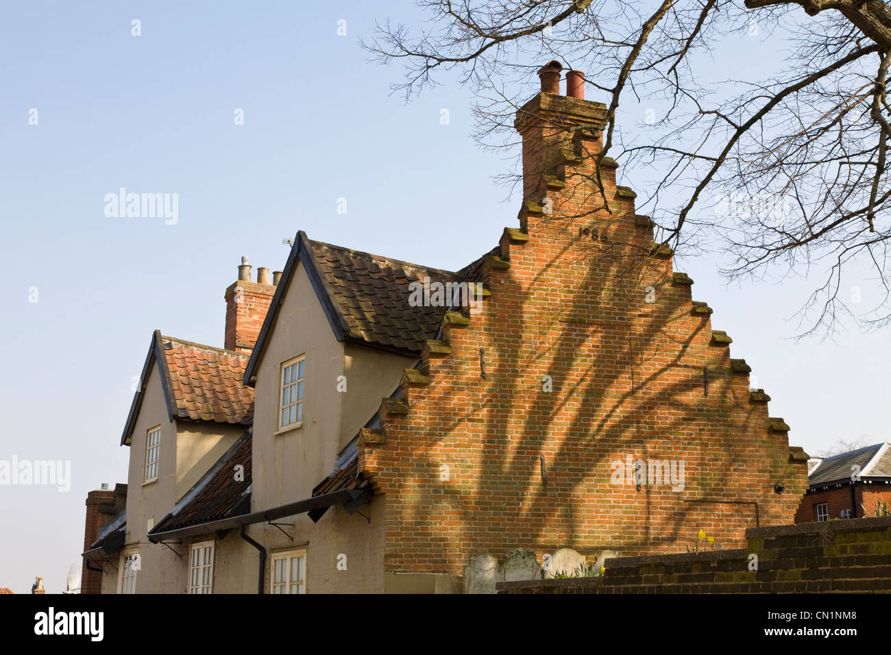 A typical stepped gable on a property with attic rooms in the Cow Hill area of Norwich, Norfolk, UK. Stock Photo