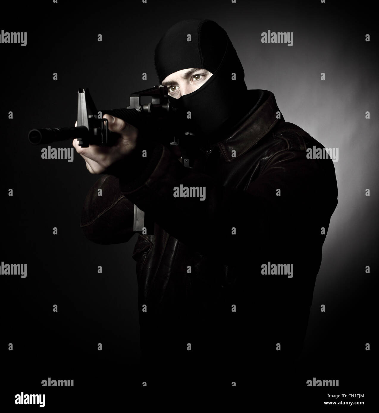 terrorist portrait with m4 weapon Stock Photo