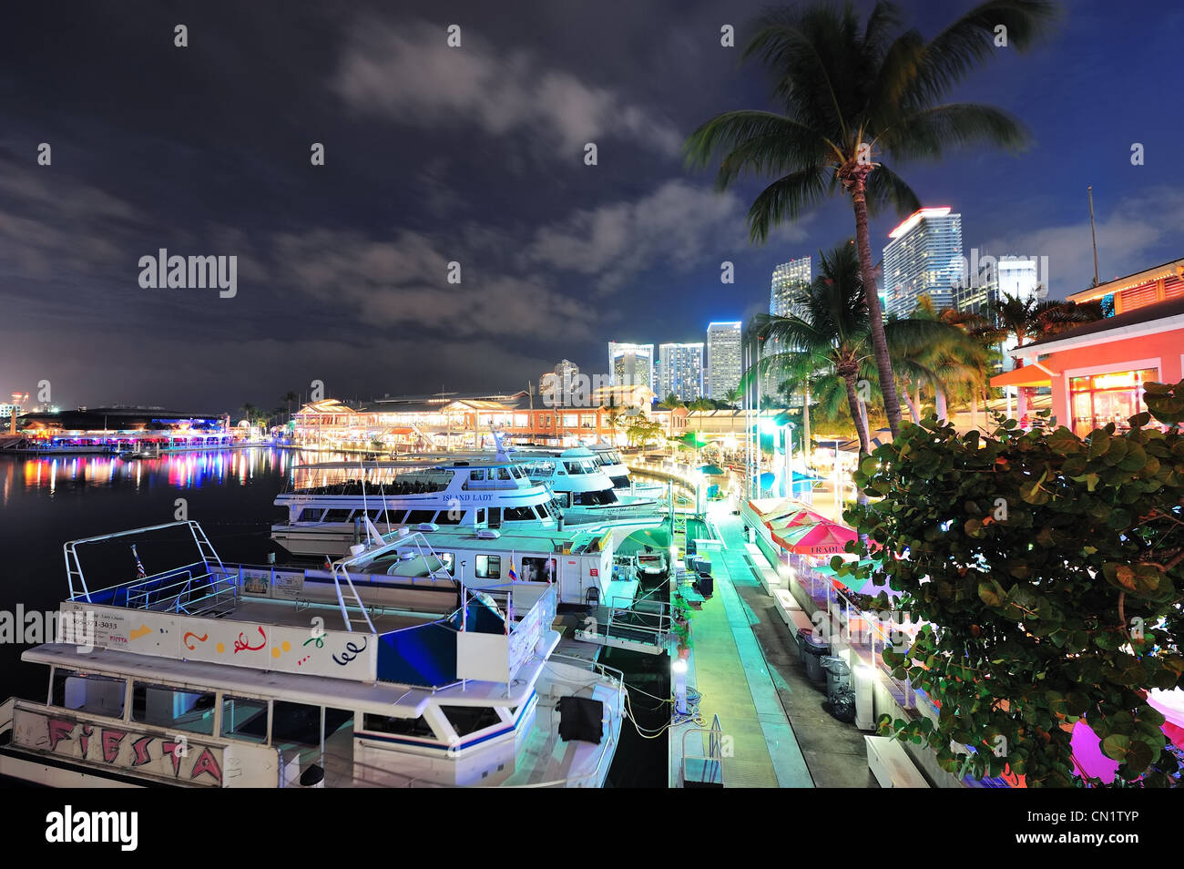 Bayside Marketplace at night Stock Photo