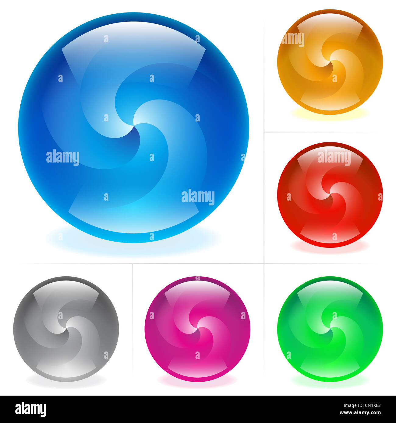 Collection of colorful glossy spheres isolated on white. Swirl Stock ...