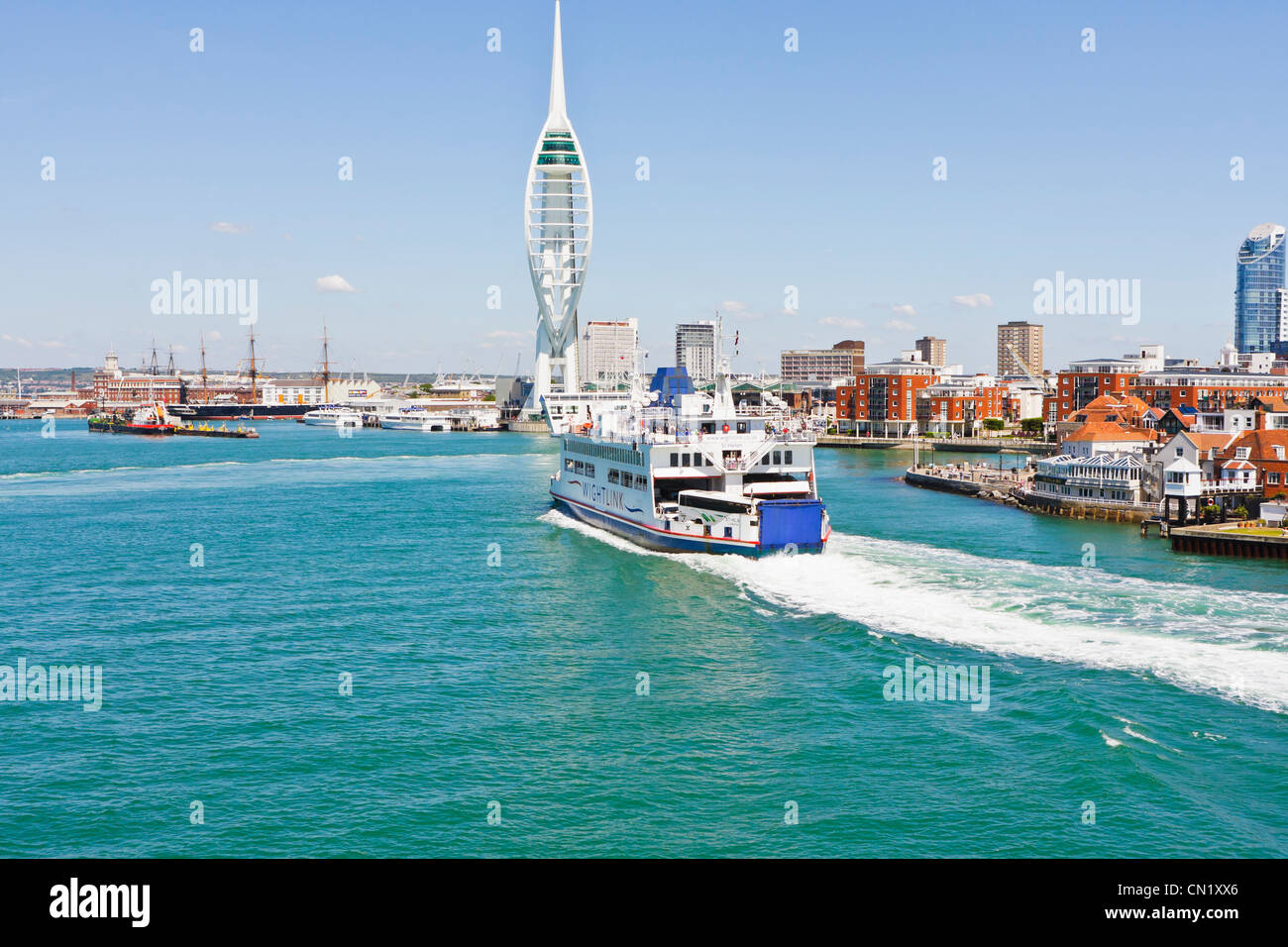 Isle of Wight ferry entering Portsmouth, UK harbour Stock Photo