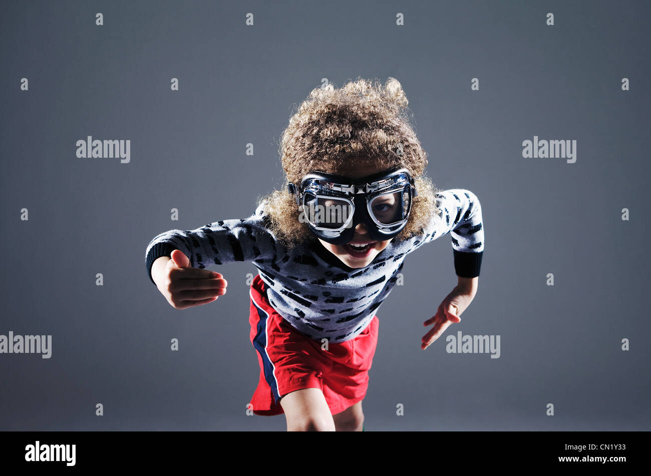 Young boy with flying goggles Stock Photo