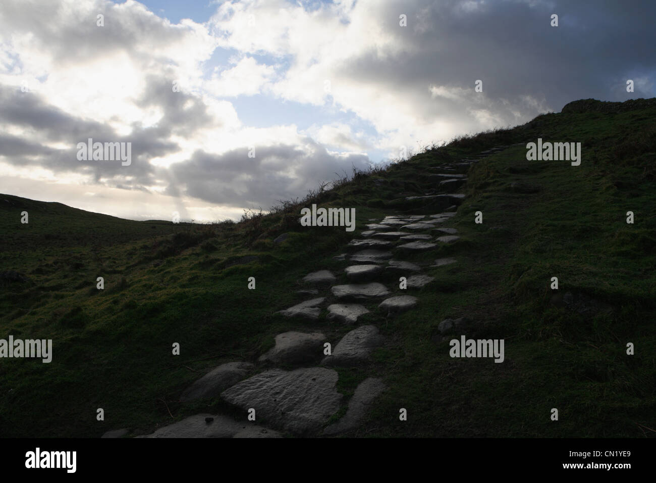 Cobble path on hill, Northumberland,England, UK Stock Photo