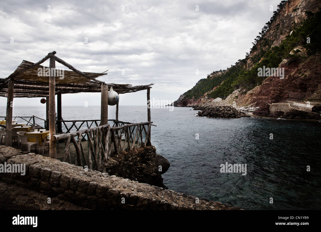Hut on coast, Majorca, Spain Stock Photo
