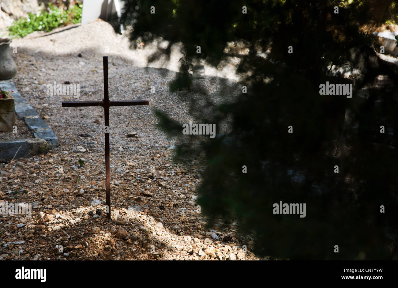 Metal cross on grave, Majorca, Spain Stock Photo