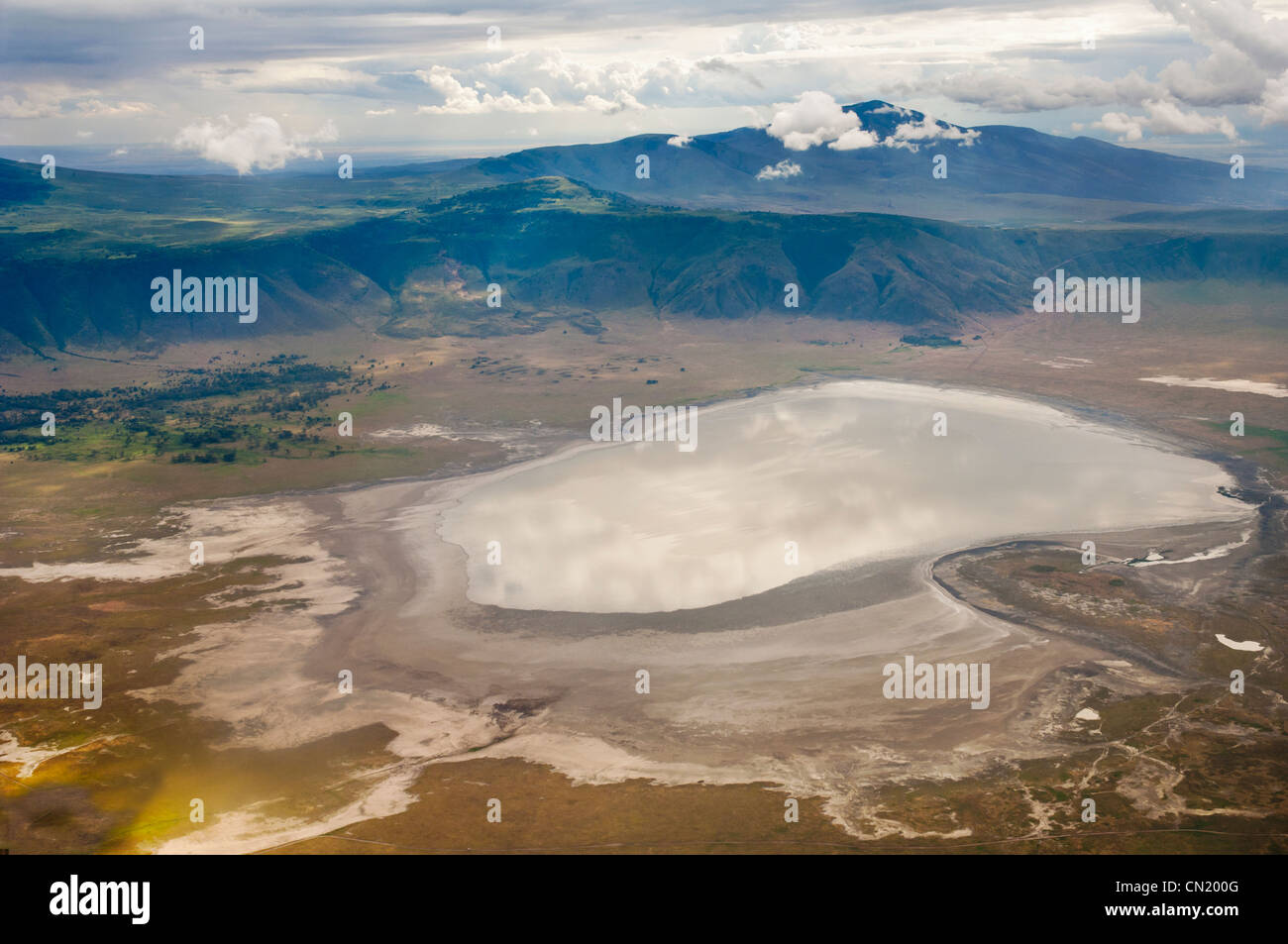 Ngorongoro crater with Lake Magadi, aerial view, Arusha region, Tanzania Stock Photo