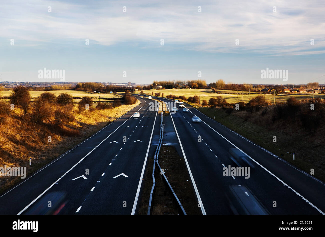 Cars on motorway, Northeast England, UK Stock Photo