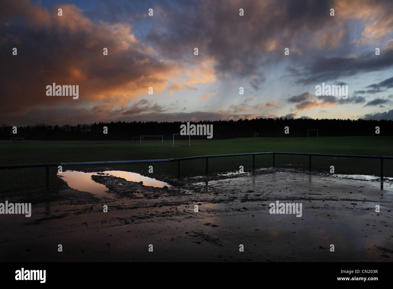 Football pitch at dusk Stock Photo