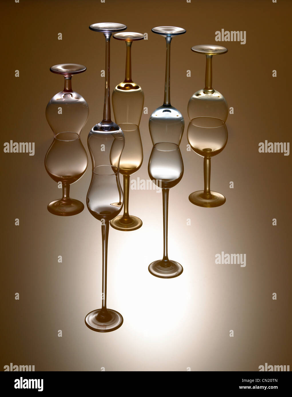 Upside down wine glasses, studio shot Stock Photo Alamy
