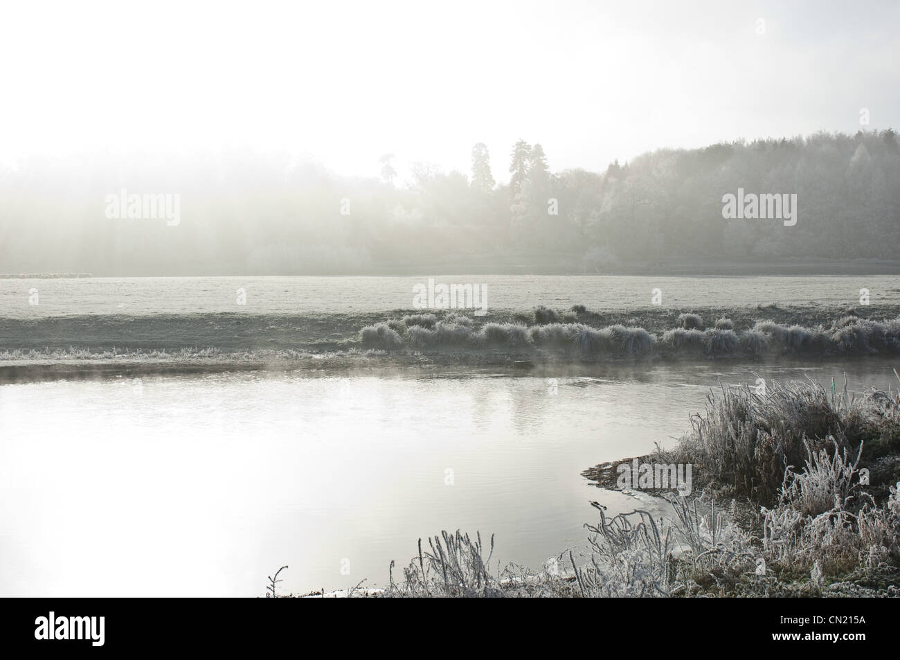 Frosty lake in winter Stock Photo