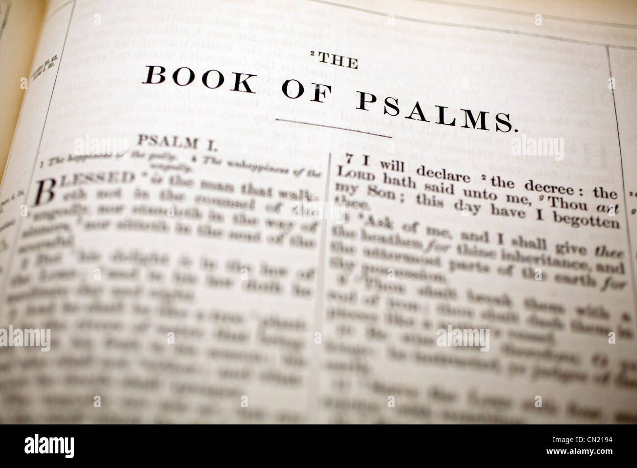 The Book of Psalms bible heading Stock Photo