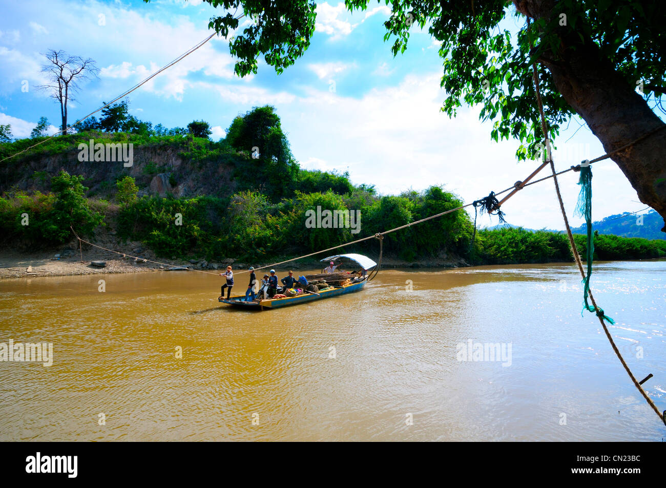 Hand powered river crossing, Central Highlands, Vietnam, Asia Stock Photo