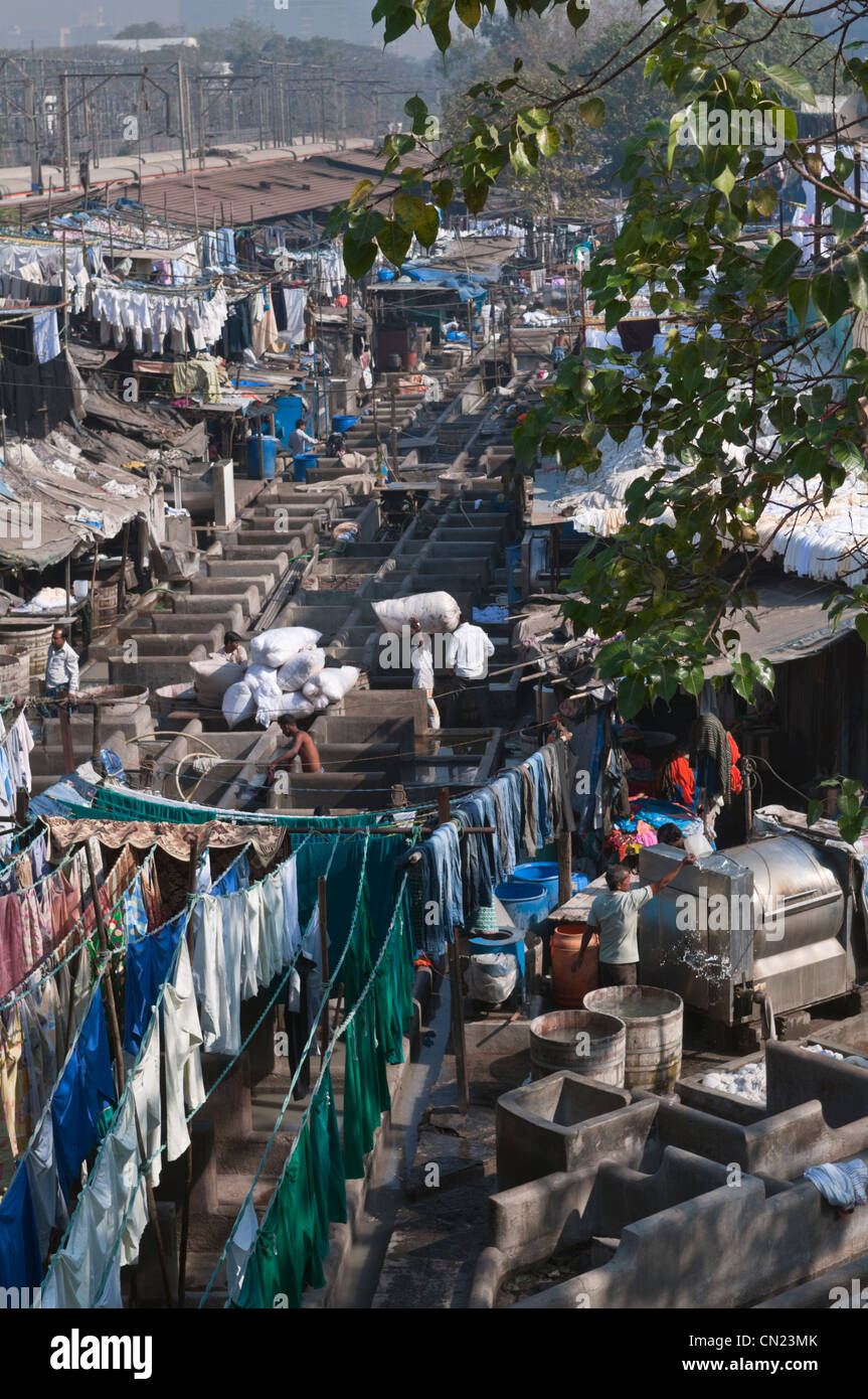 Mahalaxmi Dhobi Ghat Outdoor laundry Mumbai Bombay India Stock Photo