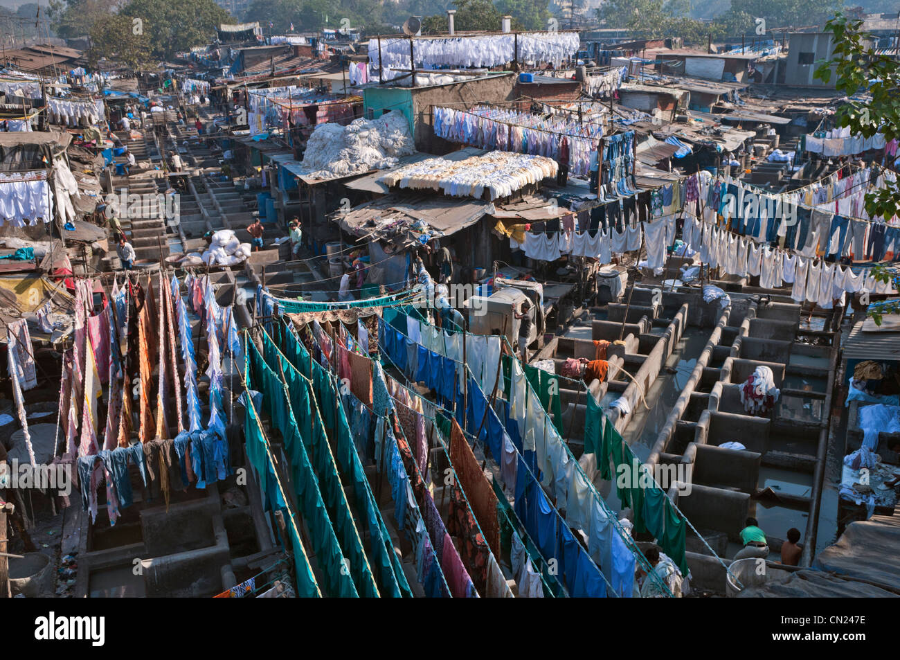 Mahalaxmi Dhobi Ghat Outdoor laundry Mumbai Bombay India Stock Photo