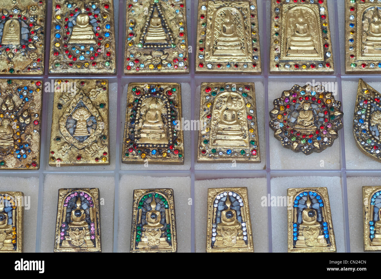 Thailand, Bangkok Amulet Market. Local religious amulets, charms