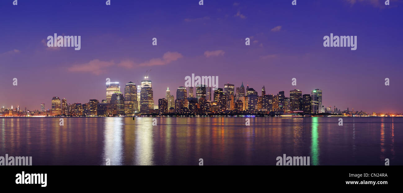New York City Manhattan downtown skyline at dusk with skyscrapers ...