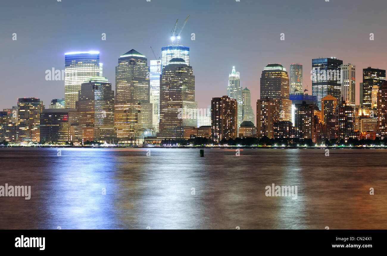 New York City Manhattan downtown skyline at dusk with skyscrapers ...