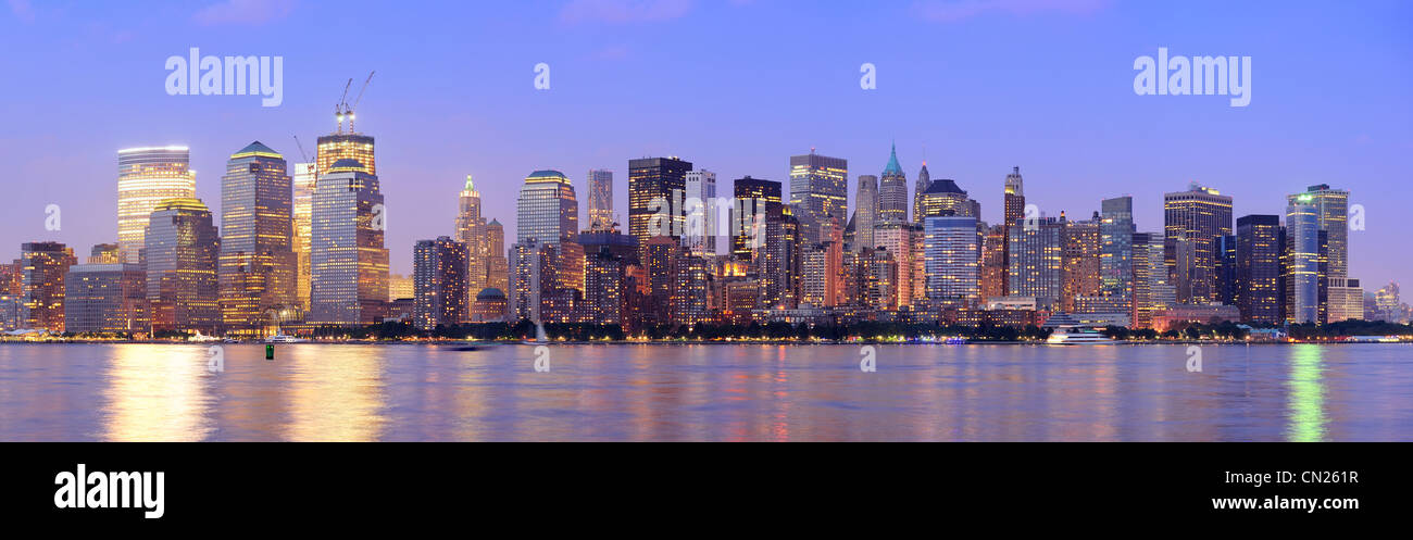 New York City Manhattan downtown skyline at dusk with skyscrapers ...