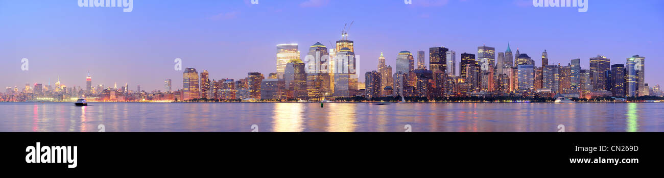 New York City Manhattan downtown skyline at dusk with skyscrapers ...
