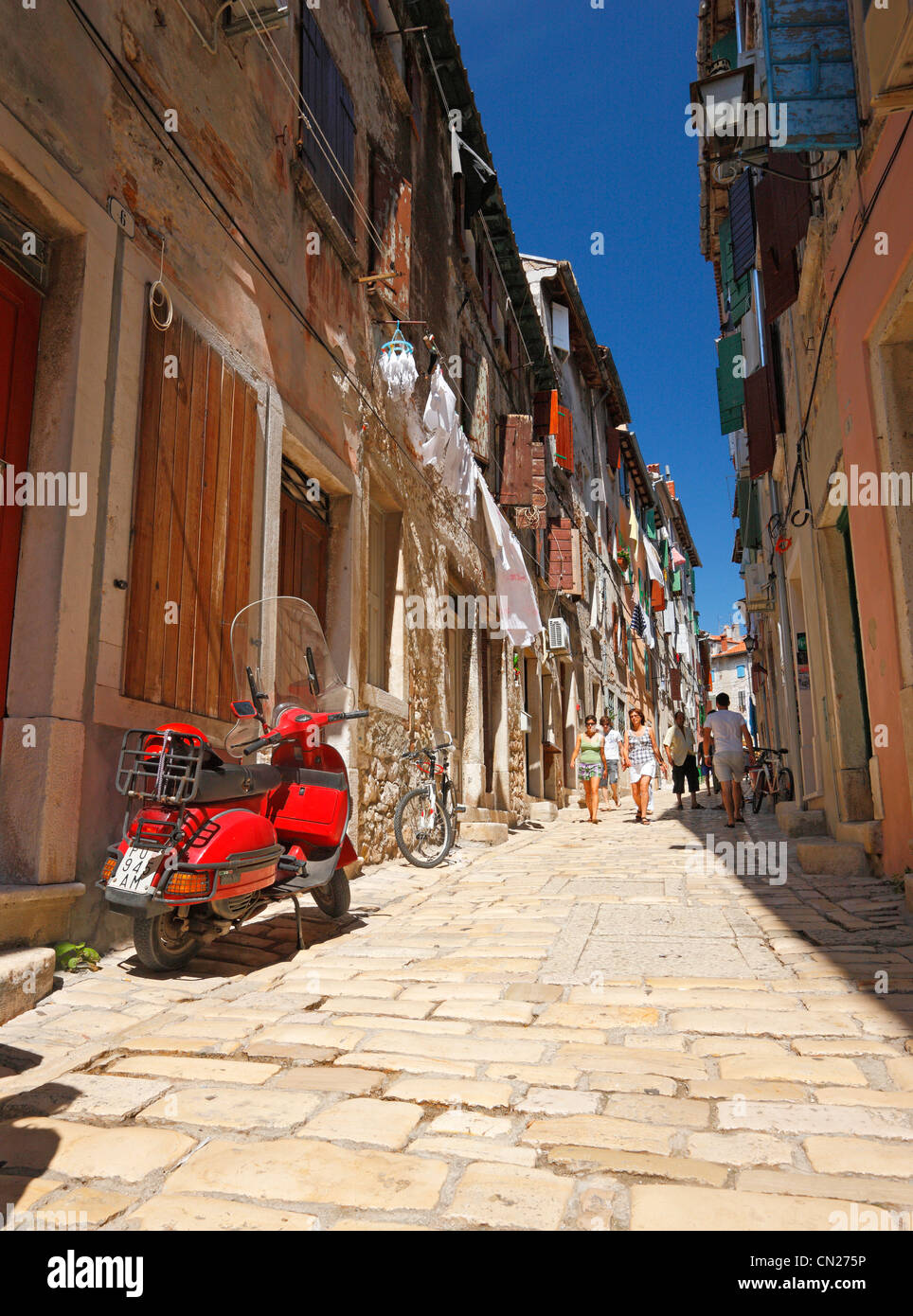 Old street in Rovinj town Stock Photo