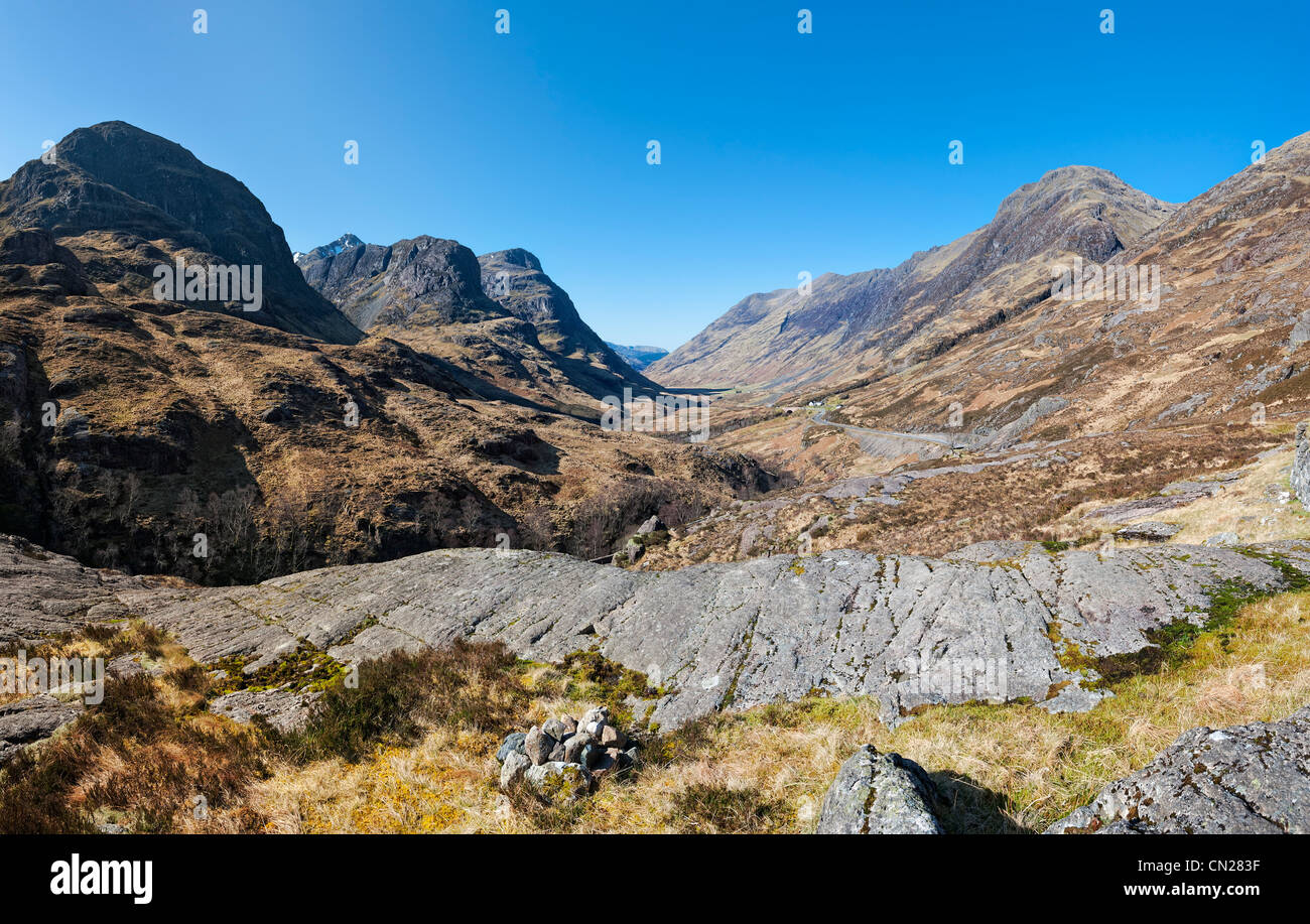 Scottish highland landscape Glen Coe the Three Sisters Stock Photo