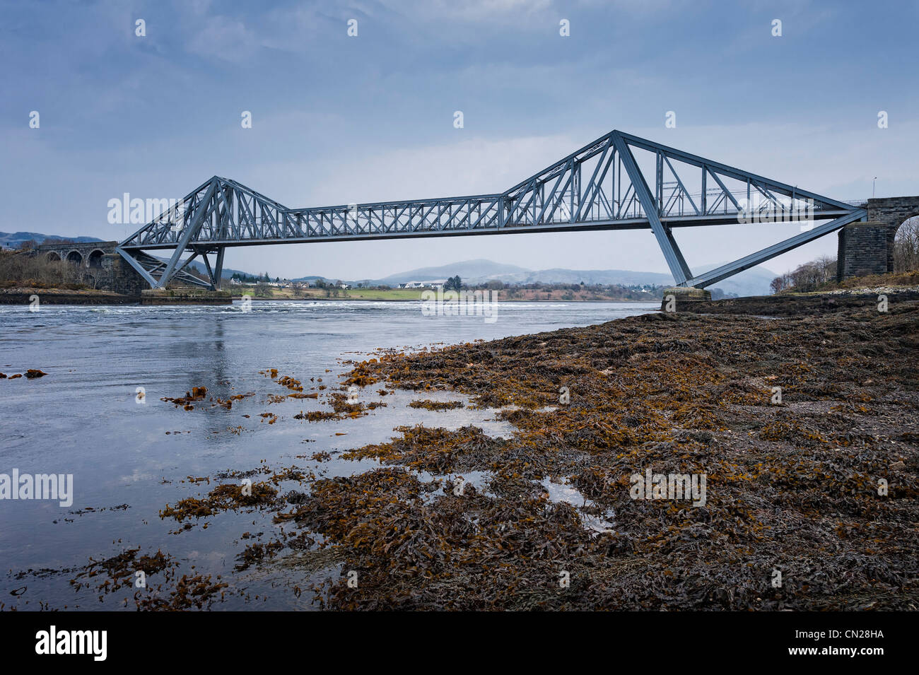 Connel Bridge spans the mouth of Loch Etive at the Firth of Lorn near Oban Stock Photo