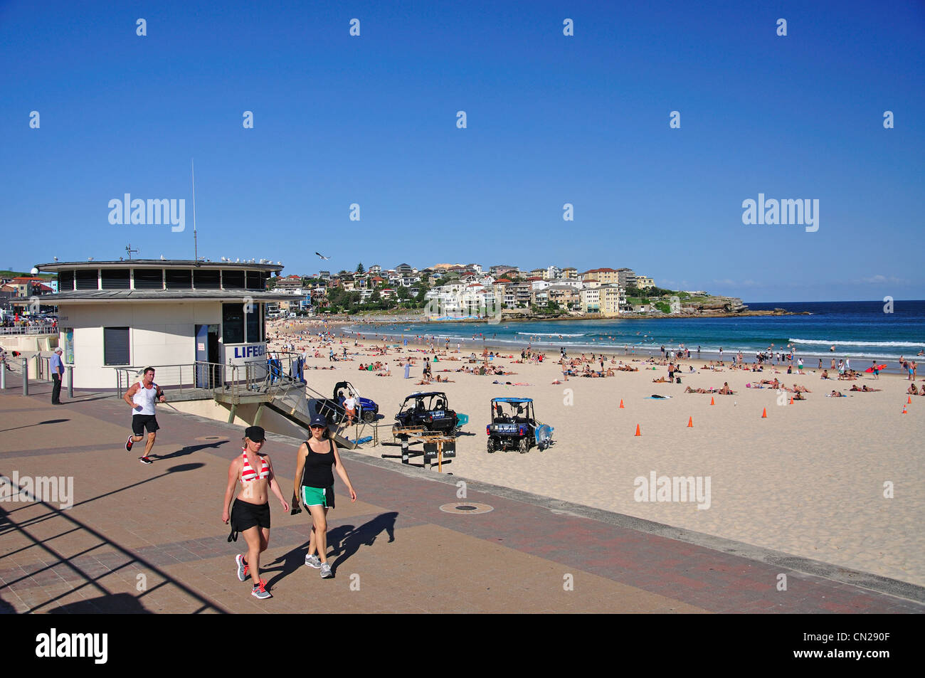 Beach promenade view, Bondi Beach, Sydney, New South Wales, Australia Stock Photo