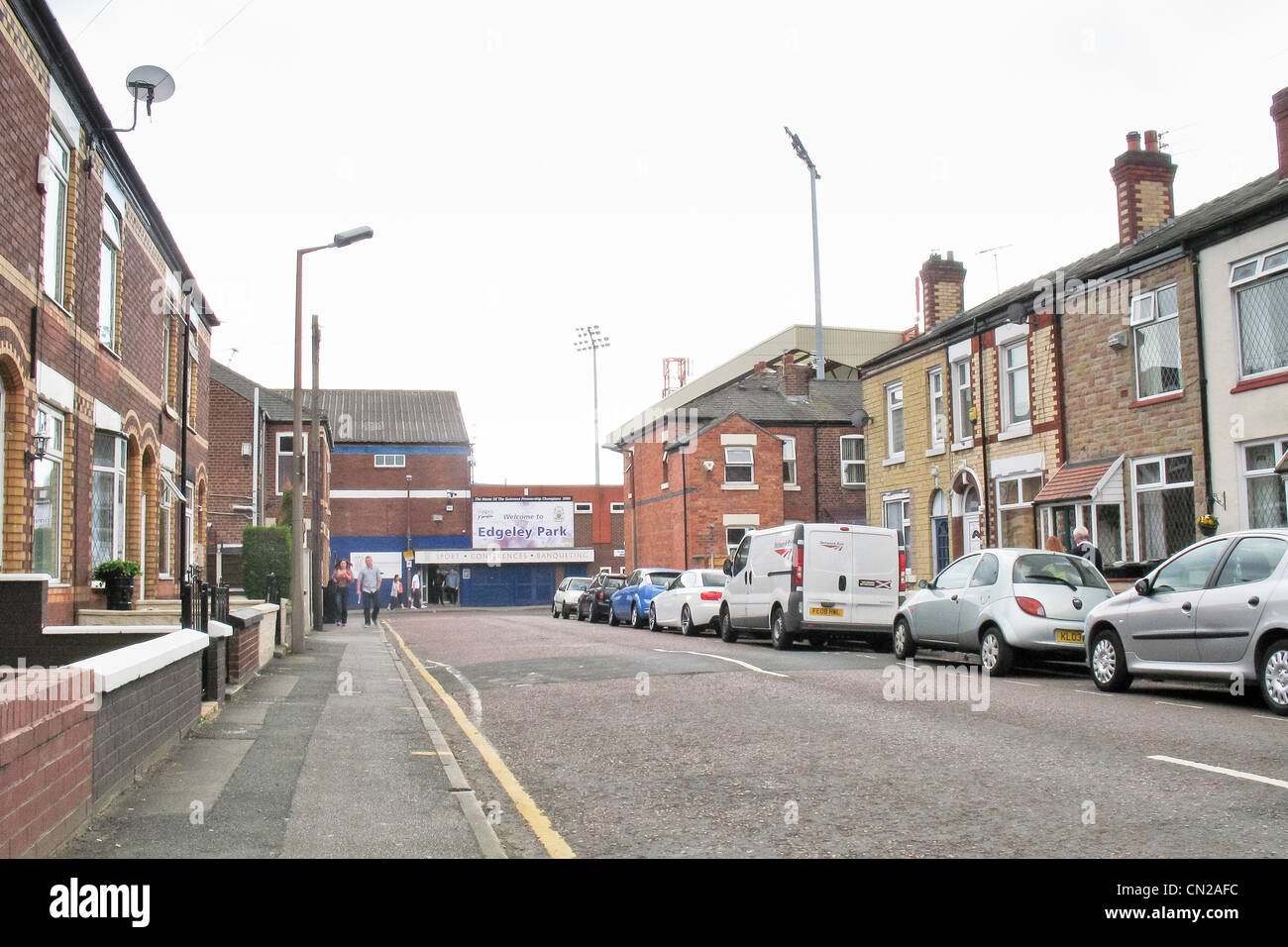 Stockport County Football Club - terraced housing and street Stock Photo