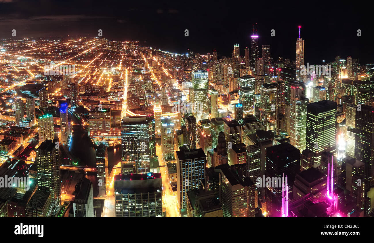Aerial view chicago lakefront night hi-res stock photography and images ...