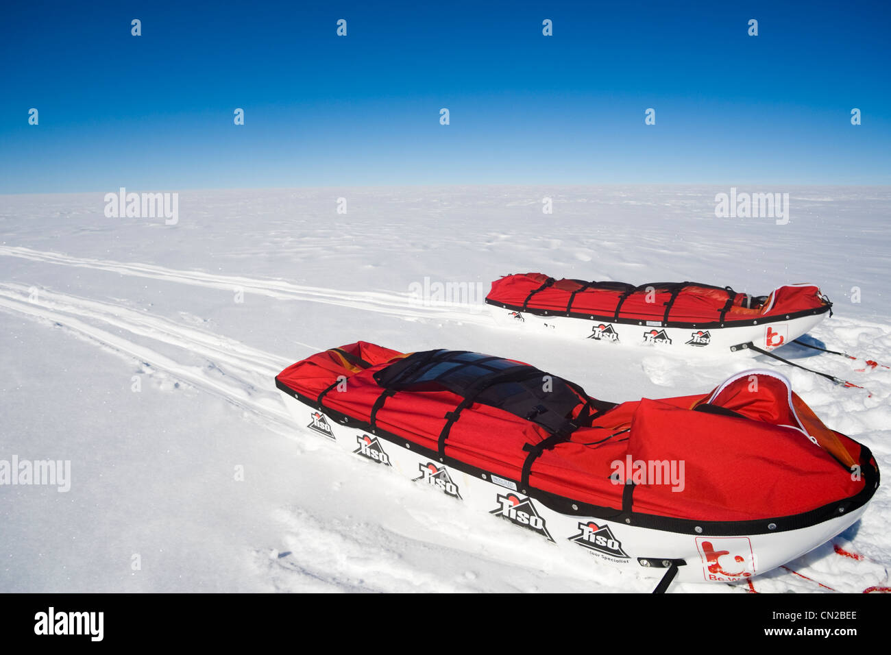 Arctic circle - Polar expedition sleds, ice cap, Greenland Stock Photo