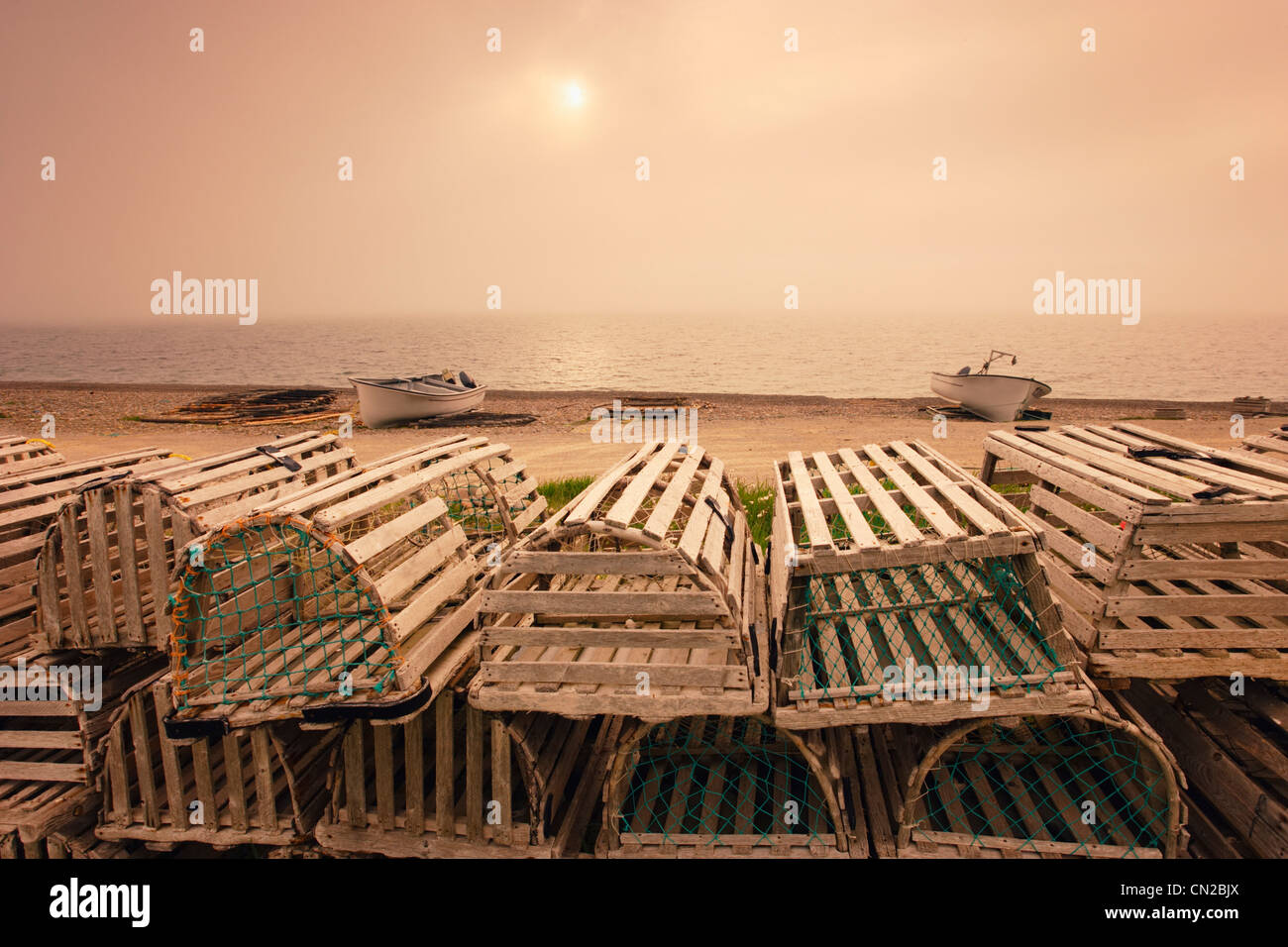 View of Lobster Traps, Boats and the Gulf of St. Lawrence, Port au Port