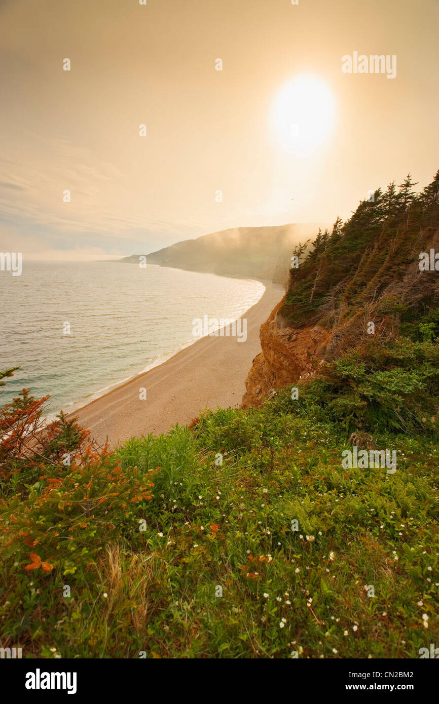 View of St. George's Bay at sunset, Port au Port Peninsula, Sheaves Cove, Newfoundland Stock Photo