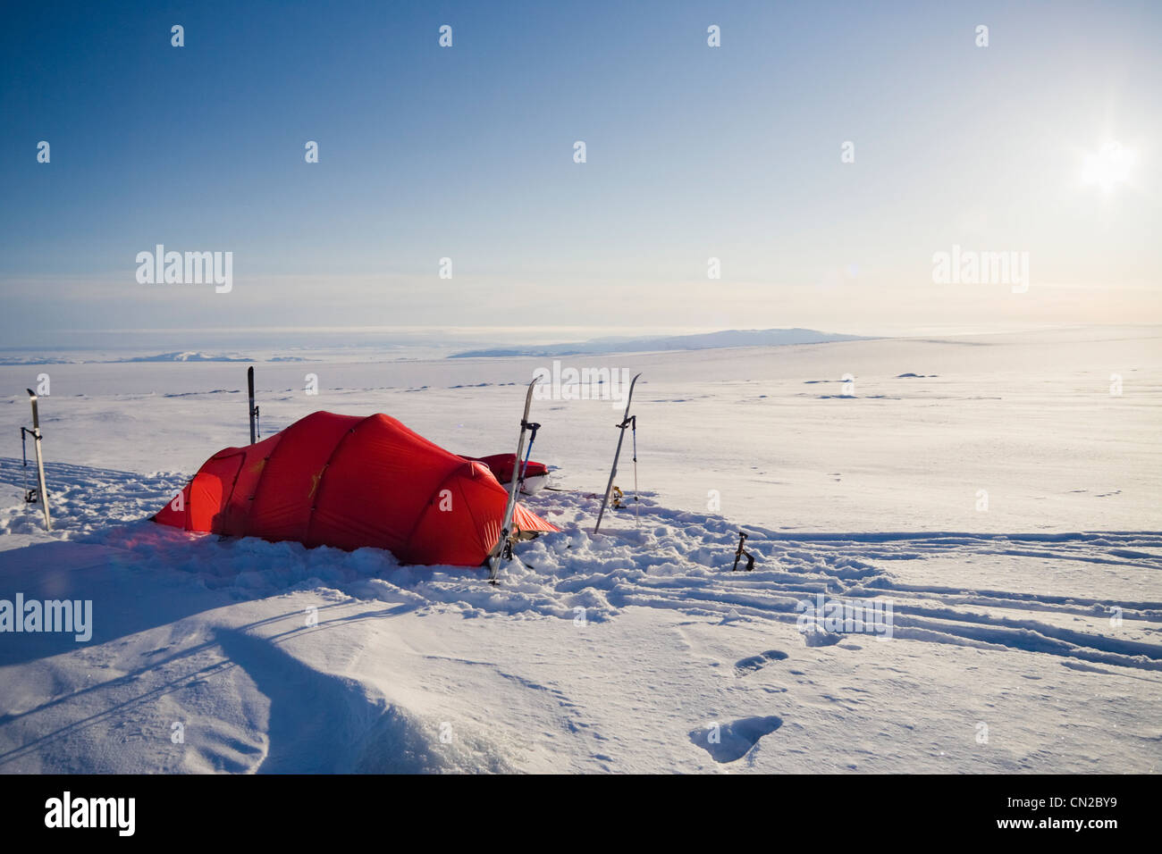 Polar expedition tent on icecap, Greenland Stock Photo