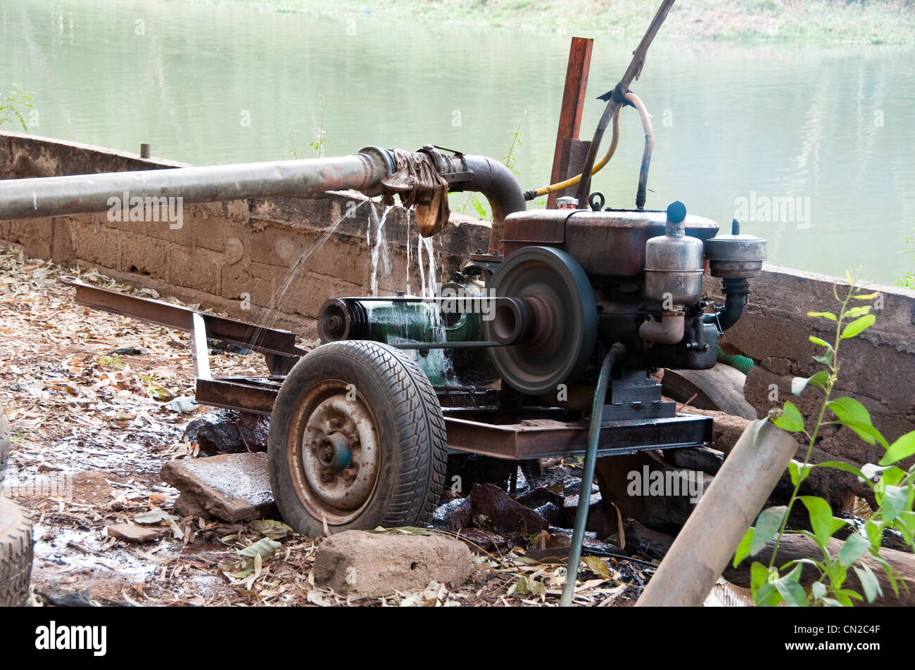Irrigation pump next to the Niger river in Mali Stock Photo