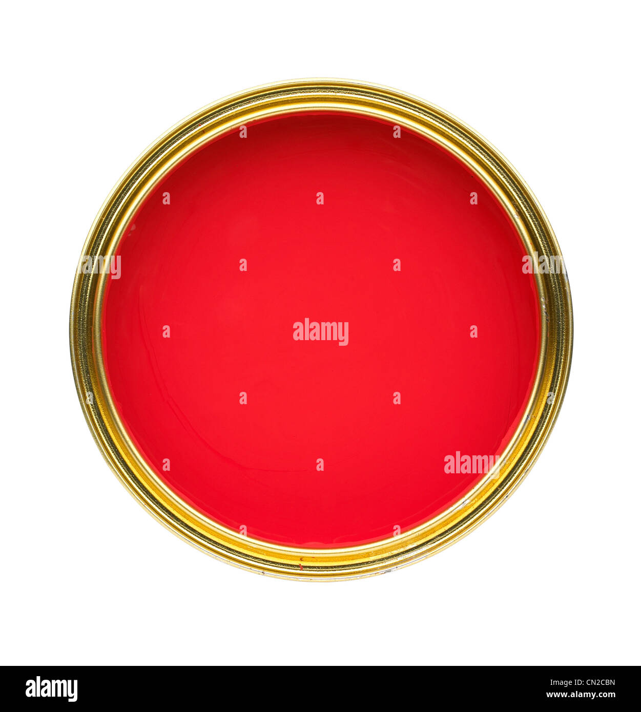 Overhead view or Red paint tin Stock Photo