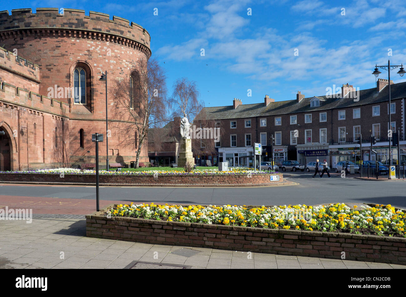 Carlisle City center looking towards the crescent with the Citadel on the left, Cumbria, United Kingdom Stock Photo