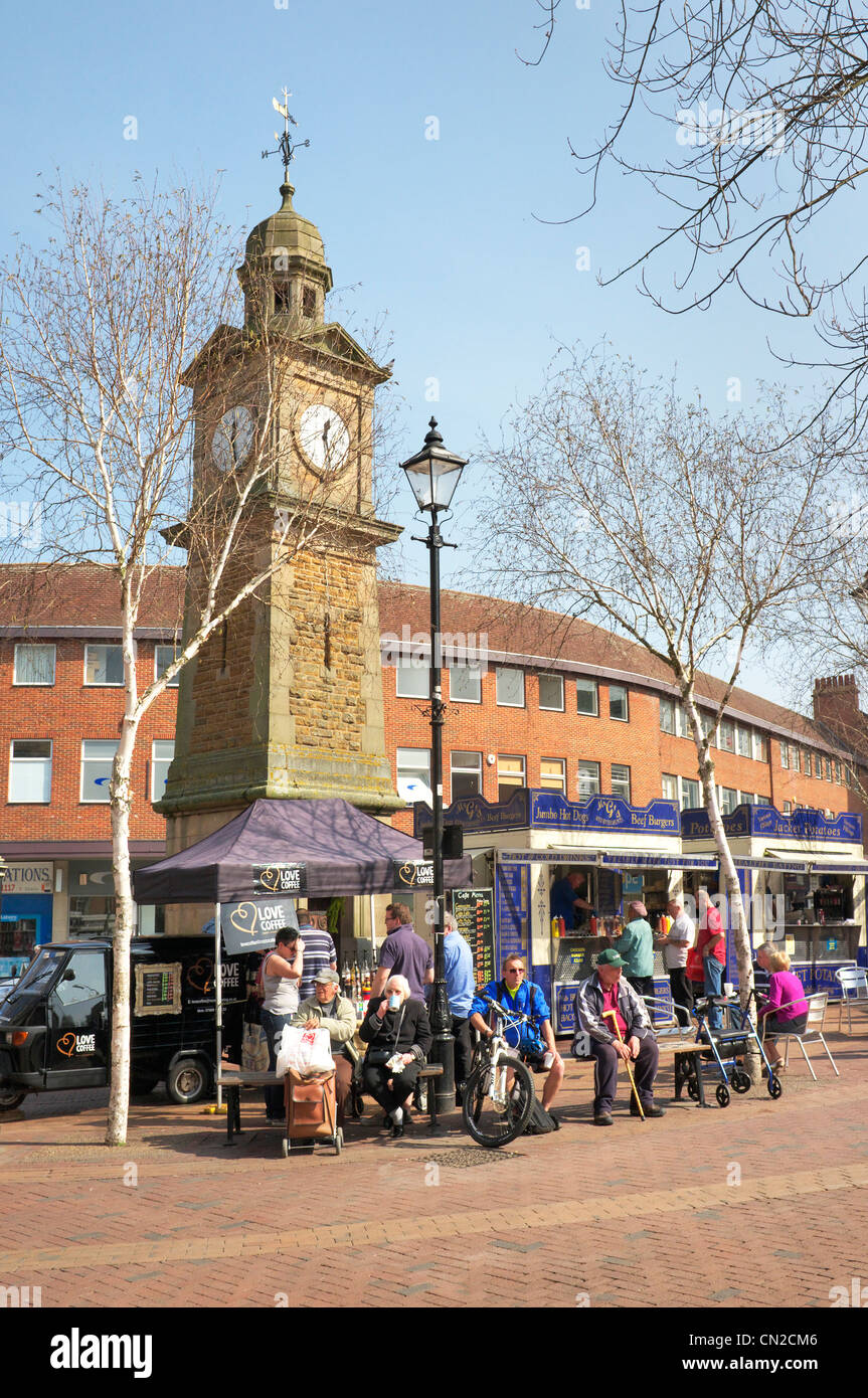 Rugby town center, clock tower, Warwickshire, United Kingdom Stock