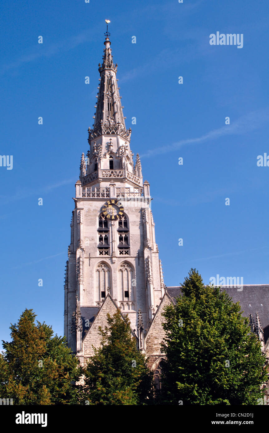 Belgium, Brussels, Anderlecht, Saints-Pierre e Guidon Church. Belfry Stock Photo