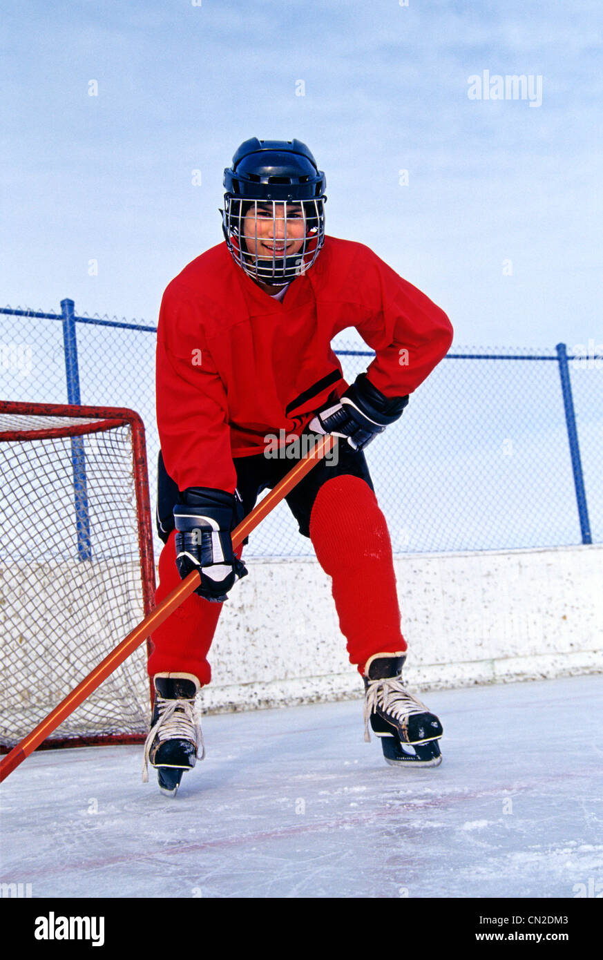 Teenage Boy Hockey Player, Winnipeg, Manitoba Stock Photo