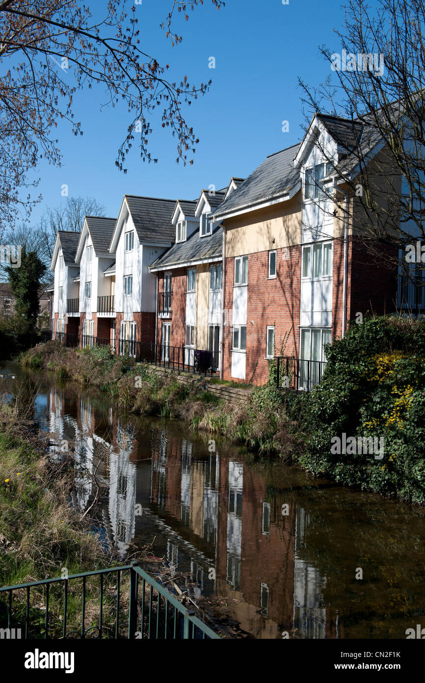 New town housing on the bank of the River Freshney, Grimsby