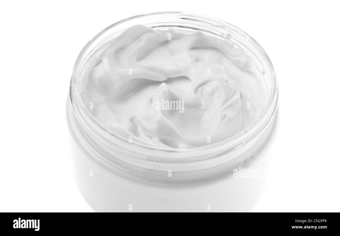 cosmetic cream in container isolated on white background Stock Photo