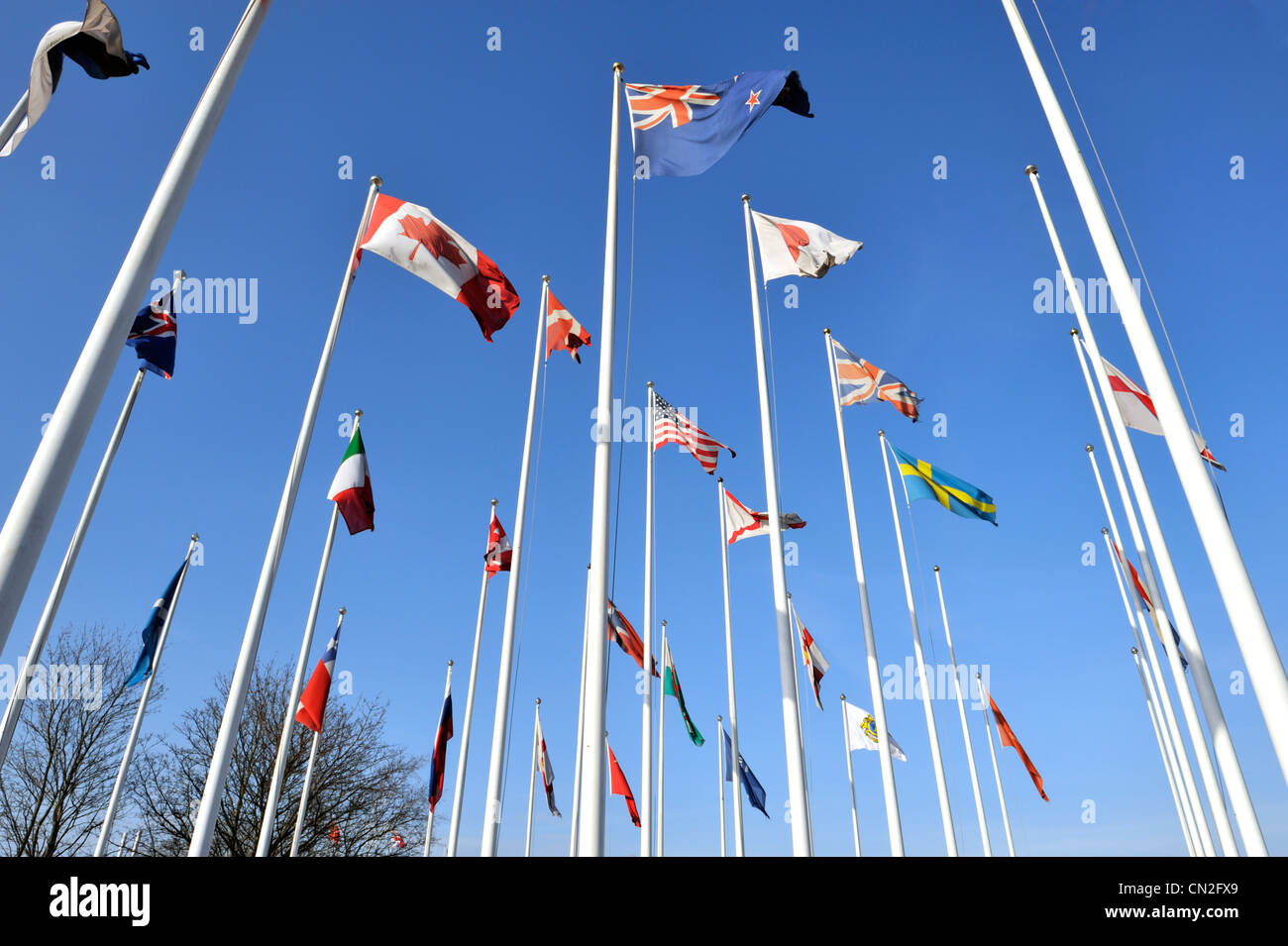 World flags flying Stock Photo