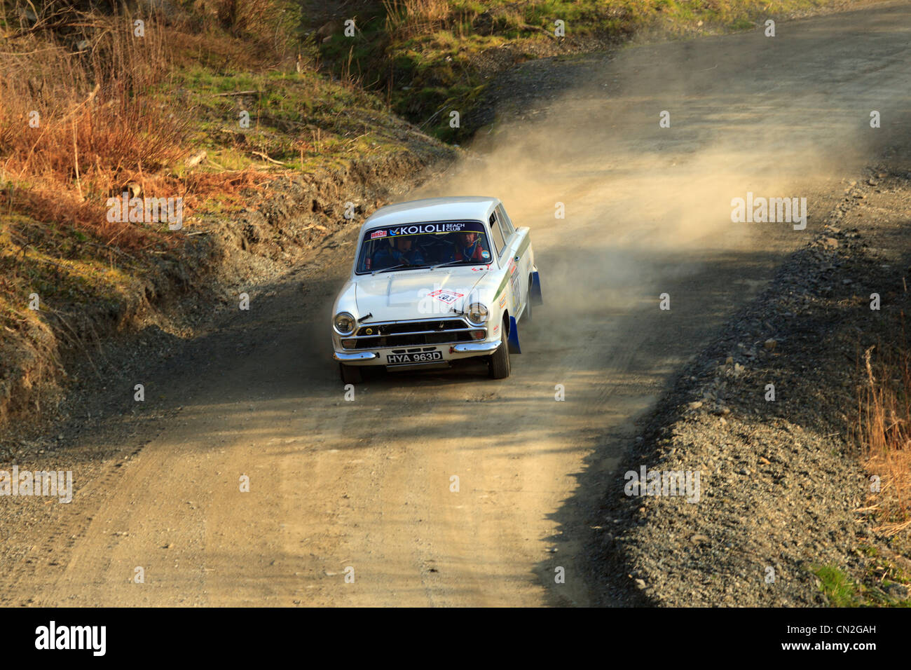 A rally car in the Dyfi Forest During the Bulldog Rally 2012 Stock ...