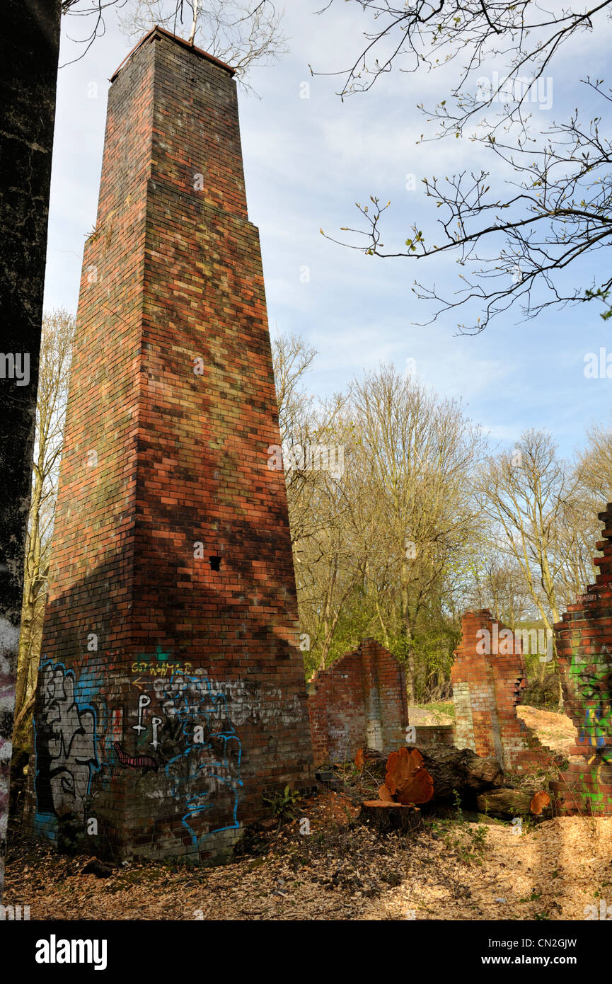 Derelict industrial building and chimney, Leeds, West Yorkshire Stock Photo