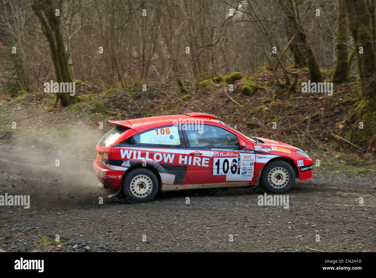 A rally car in the Dyfnant Forest During the Bulldog Rally 2012 Stock ...