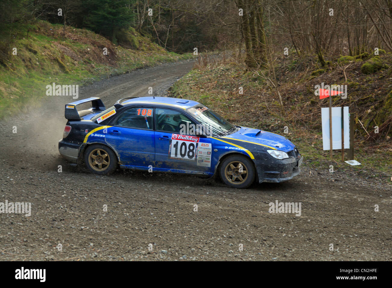 A rally car in the Dyfnant Forest During the Bulldog Rally 2012 Stock ...