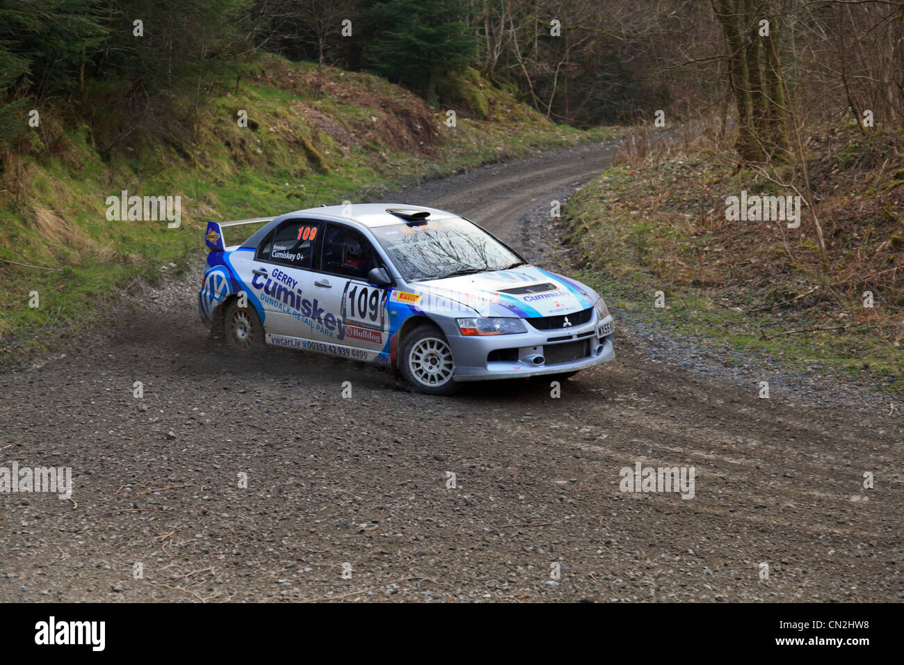 A rally car in the Dyfnant Forest During the Bulldog Rally 2012 Stock ...