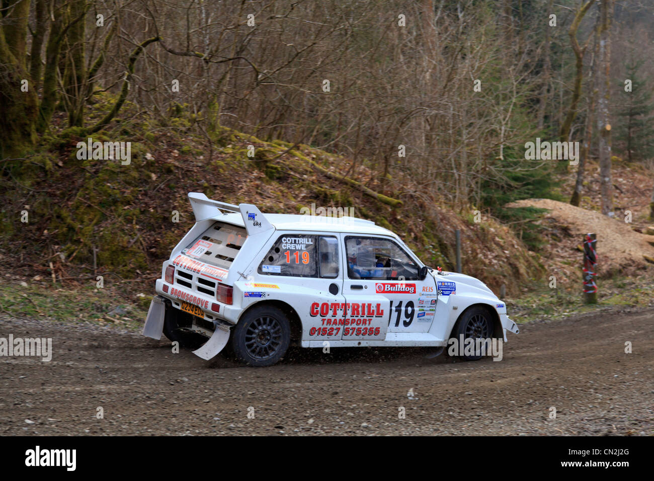 A rally car in the Dyfnant Forest During the Bulldog Rally 2012 Stock ...