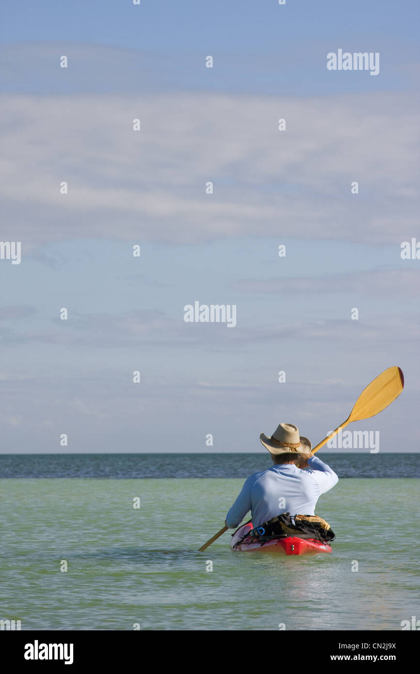 Man Kayaking on Ocean, Rear View, Florida Keys, USA Stock Photo Alamy